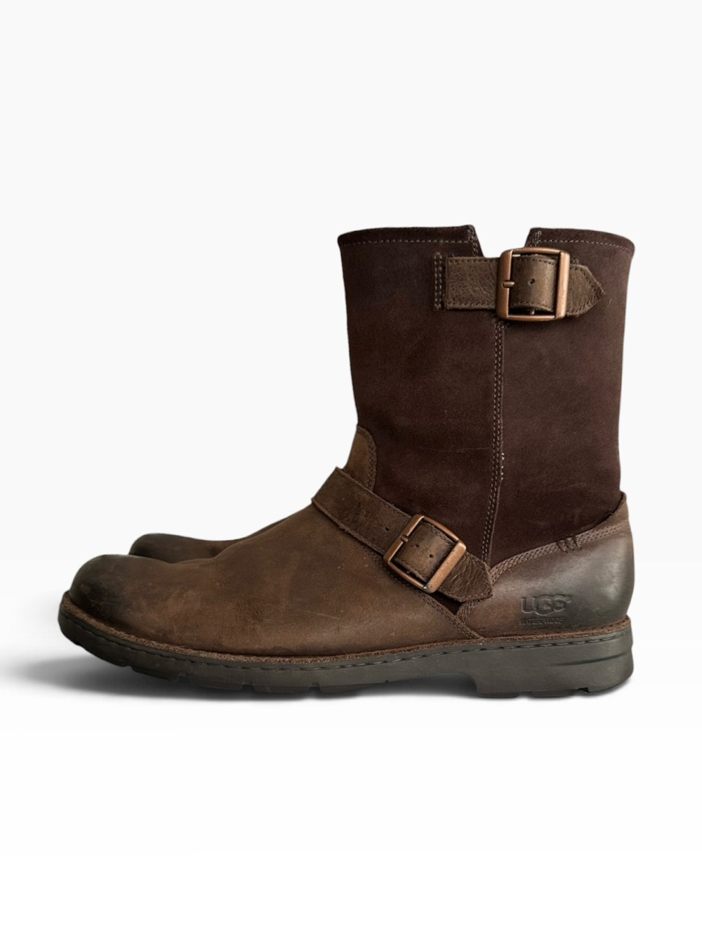 UGG Men’s Waterproof Leather Shearling Wool Lined Moto Biker Boots Size 13